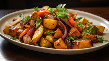 A dish of perfectly roasted caramelized root veges