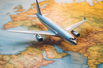 Obraz premium Tiny Traveler: Globe-Trotting Toy Jet Adventure