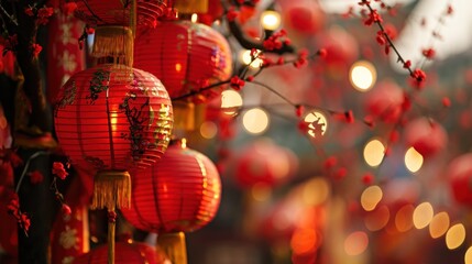 Obraz premium Chinese new year fireworks in the red background. Chinese New Year concept