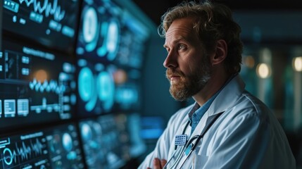 Obraz premium Male doctor with virtual graph data of health care and health insurance business and growth with medical finance and doctor