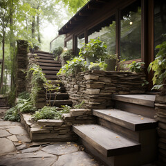 Treehouse-inspired Wooden Stairs in a Nature Retreat
