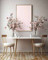 Elegant Interior with Pink Blossoms,interior of a room,room with flowers and wall