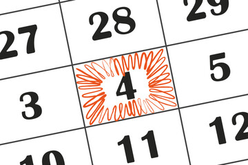 date in the calendar 4 is highlighted with a red pencil. Save the date written on the calendar