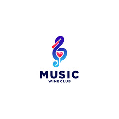 musical notes, bottle and wine glasses, logo for wine club, logo illustration. 