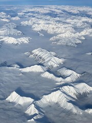 Beautiful View of Snow Covered Moutnain Peaks during Winter of the Canadian Rockies in Banff