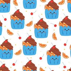seamless pattern cartoon cute dessert character. cute food wallpaper for textile, gift wrap paper