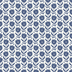 Hand drawn seamless pattern with decorative doodle flowers, repeat pattern with flowers and leaves