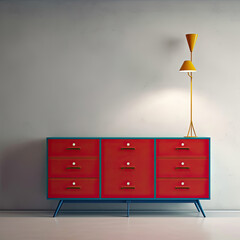 Modern Elegance: A Vibrant Cabinet with a Chic Lamp,interior of a room,3d render of a modern interior