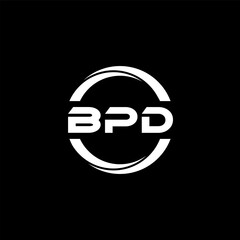 BPD letter logo design with black background in illustrator, cube logo, vector logo, modern alphabet font overlap style. calligraphy designs for logo, Poster, Invitation, etc.