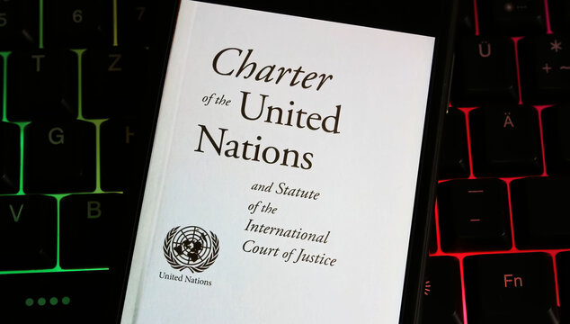 Viersen, Germany - January 4. 2024: Closeup Of Charter Of United Nations On Computer Keyboard