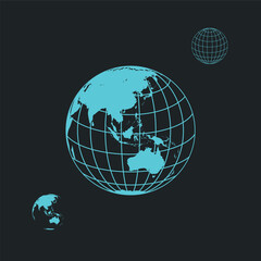 A globe with blue lines on it and with continents in vector