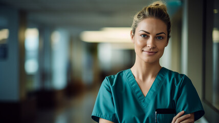 Smiling young nurse in a hospital - obrazy, fototapety, plakaty