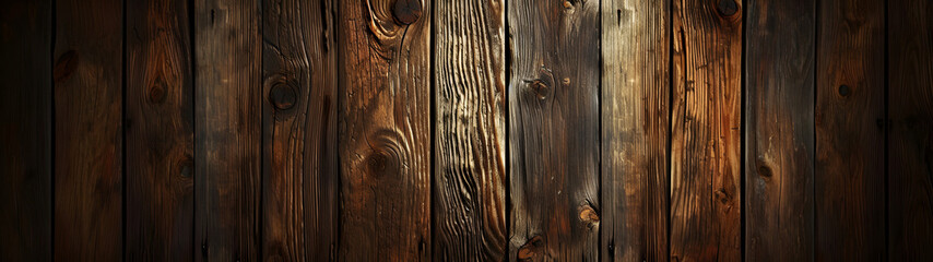 Fototapeta premium A rustic plank of weathered, brown wood reveals the beauty and history within its grain