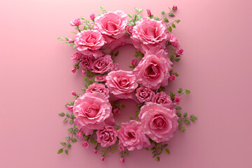 number 8 composed of flowers, representing the concept of International Women's Day on March 8