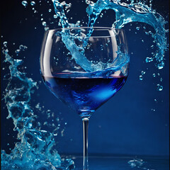 Blue Wine splash in glass