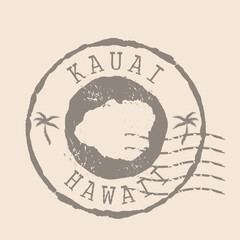 Stamp Postal Kauai island. Map Silhouette rubber Seal.  Design Retro Travel. Seal  Map Kauai of Hawaii grunge  for your design.  EPS10