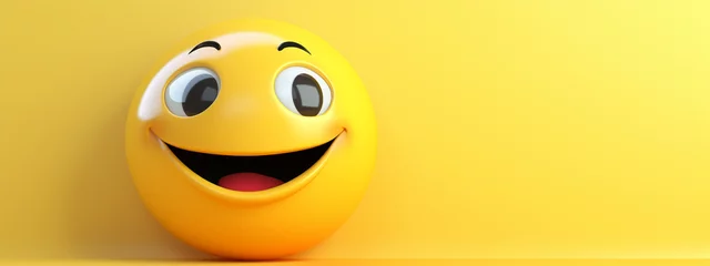Muurstickers Realistic yellow glossy 3d emotion happy face. Emoticon collection.Generative AI © Артур Комис