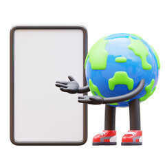 Earth character presenting blank paper board