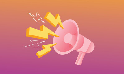 3D Speaker and megaphone with thunder icon.3d goal for technology,online social media usage illustration.