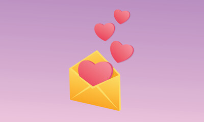 3D heart-shaped love letters for Valentine's Day Romantic heart-shaped design envelope.3d goal for technology,online social media usage illustration.