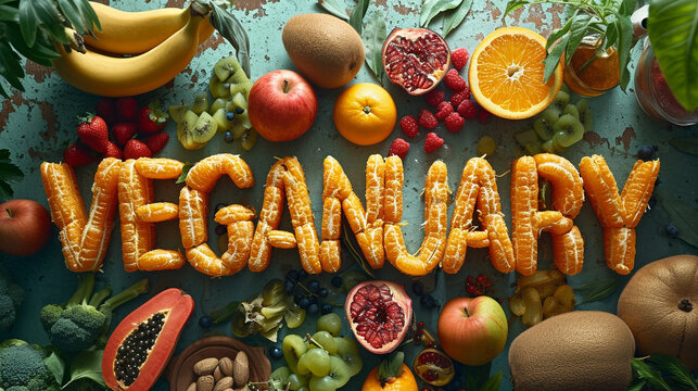 Presentation of vegan diet month in january called Veganuary