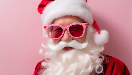 santa clauss with pink glasses on pastel pink background