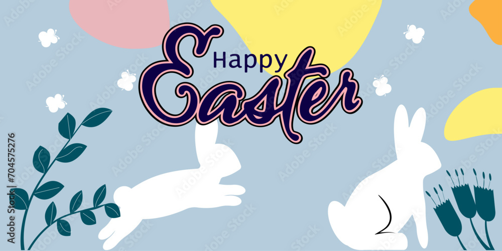 Wall mural easter bunnies white silhouette concept. happy easter concept for greeting cards, banners, posters e