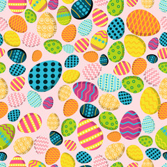 Easter Seamless Pattern, Colourful Easter Pattern, Decorated Egg Seamless Style Pattern