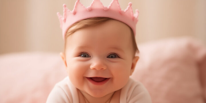 Little princess. Lovely baby in a toy crown smiling at camera