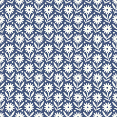 Hand drawn seamless pattern with decorative doodle flowers, repeat pattern with flowers and leaves