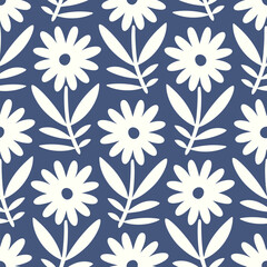 Hand drawn seamless pattern with decorative doodle flowers, repeat pattern with flowers and leaves - obrazy, fototapety, plakaty