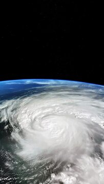 Hurricane eye rotating, planet earth view from space, vertical video animation based on image by Nasa