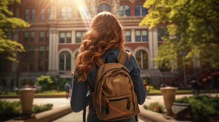 vibrant back-to-school scene with a college student carrying a backpack.