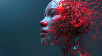 A 3D model of an artificial human being made up of Red Wires