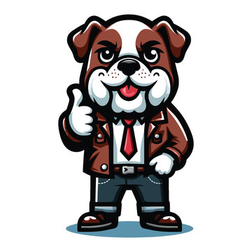 Cute cartoon bulldog puppy in office job dress, businessman worker mascot character design vector, logo template isolated on white background