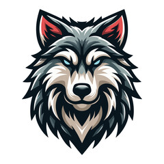 Fototapeta premium Wild brave animal wolf dog fox head face mascot design vector illustration, logo template isolated on white background
