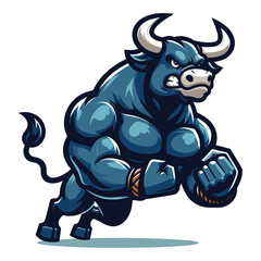 Strong athletic body muscle bull mascot design vector illustration, logo template isolated on white background