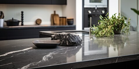 Marble benchtop paired with black granite