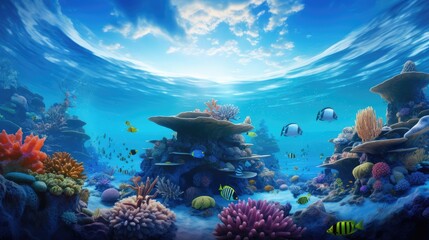 Fototapeta na wymiar mesmerizing world of underwater wonders with a vivid scene showcasing tropical sea life, colorful fishes, and intricate coral reefs.