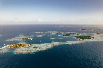 Top view of idyllic archipelago of caribbean islands