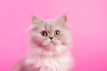 Cute little kitty on a pink background
