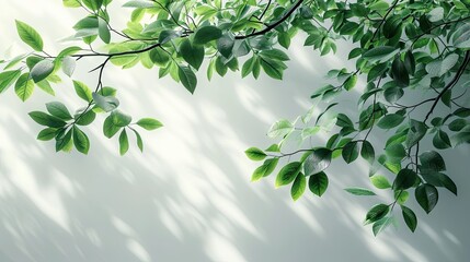 Tree branch with green lush foliage in sunshine 