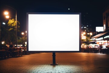 blank billboard mockup stands at the forefront, offering a canvas amidst the bustling evening...