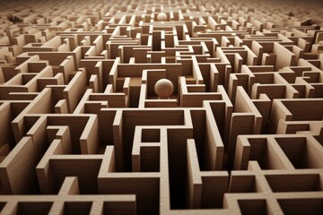 Obraz premium Test your skills and dexterity as you guide a ball through a complex maze, A maze representing a challenging business strategy, AI Generated