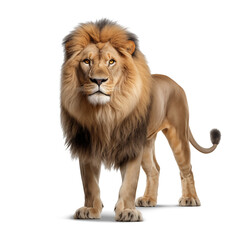 full body of brown Lion standing isolated white background.