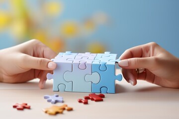 Two People Putting Puzzle Pieces Together,