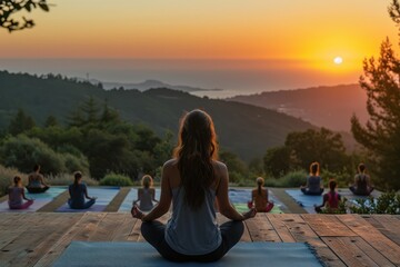 Individuals practicing yoga and meditation in serene environments