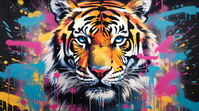 Tiger portrait. Abstract painting art style