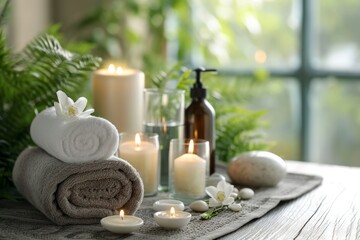 Fototapeta na wymiar Spa treatments, massages, and calming spa environments supplies