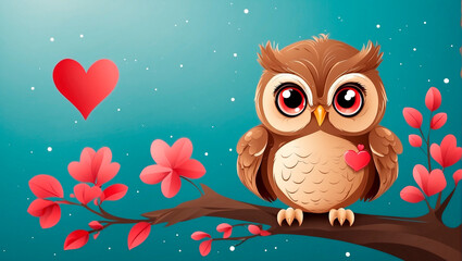 Obraz premium owl in love on a branch with flowers